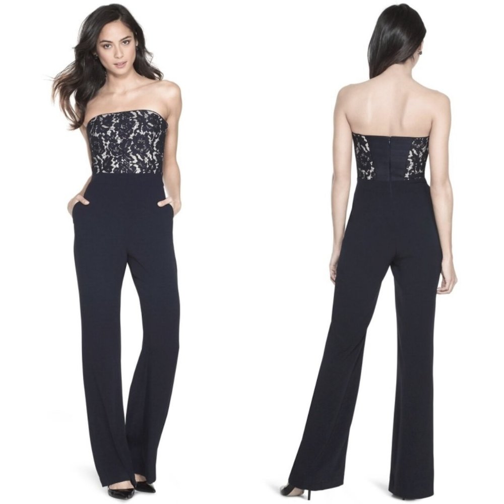 WHBM strapless lace bodice jumpsuit in black, s 00